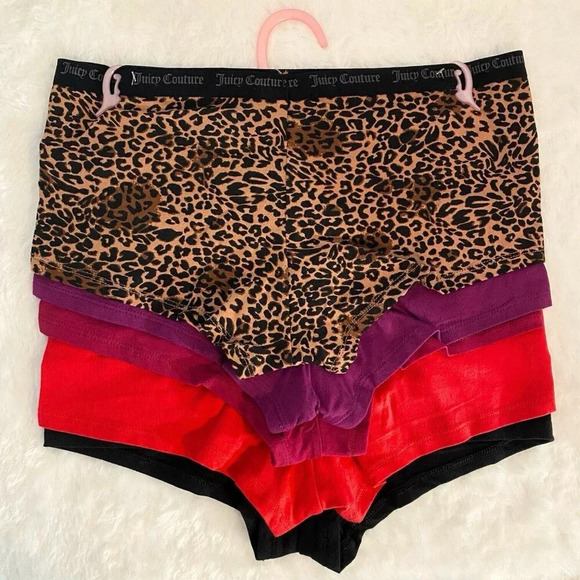 Juicy Couture Hipster Boy Short Purple Black Red Leopard Panty 5 Piece Set M - Picture 3 of 8